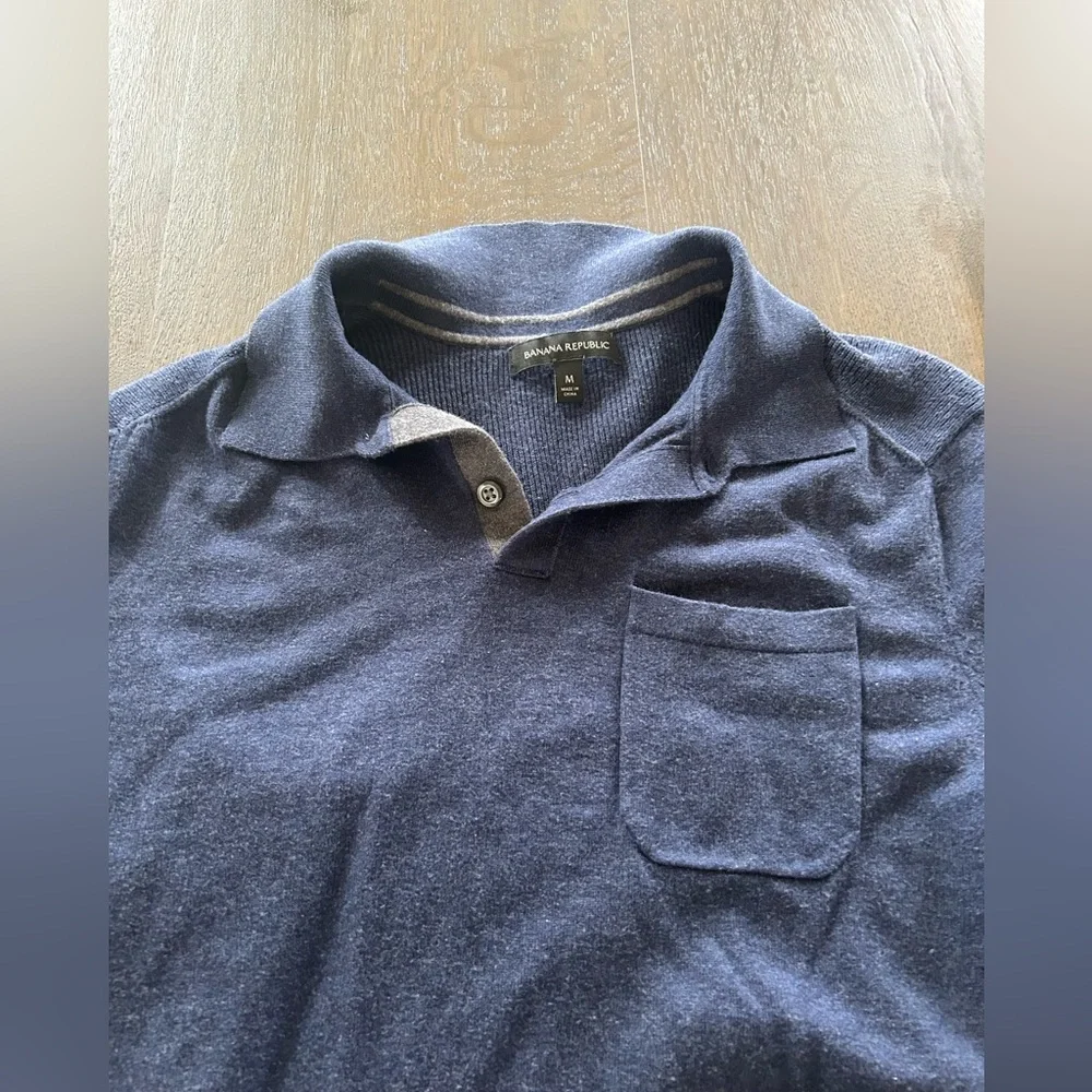 Banana republic blue sweater material polo cotton nylon silk